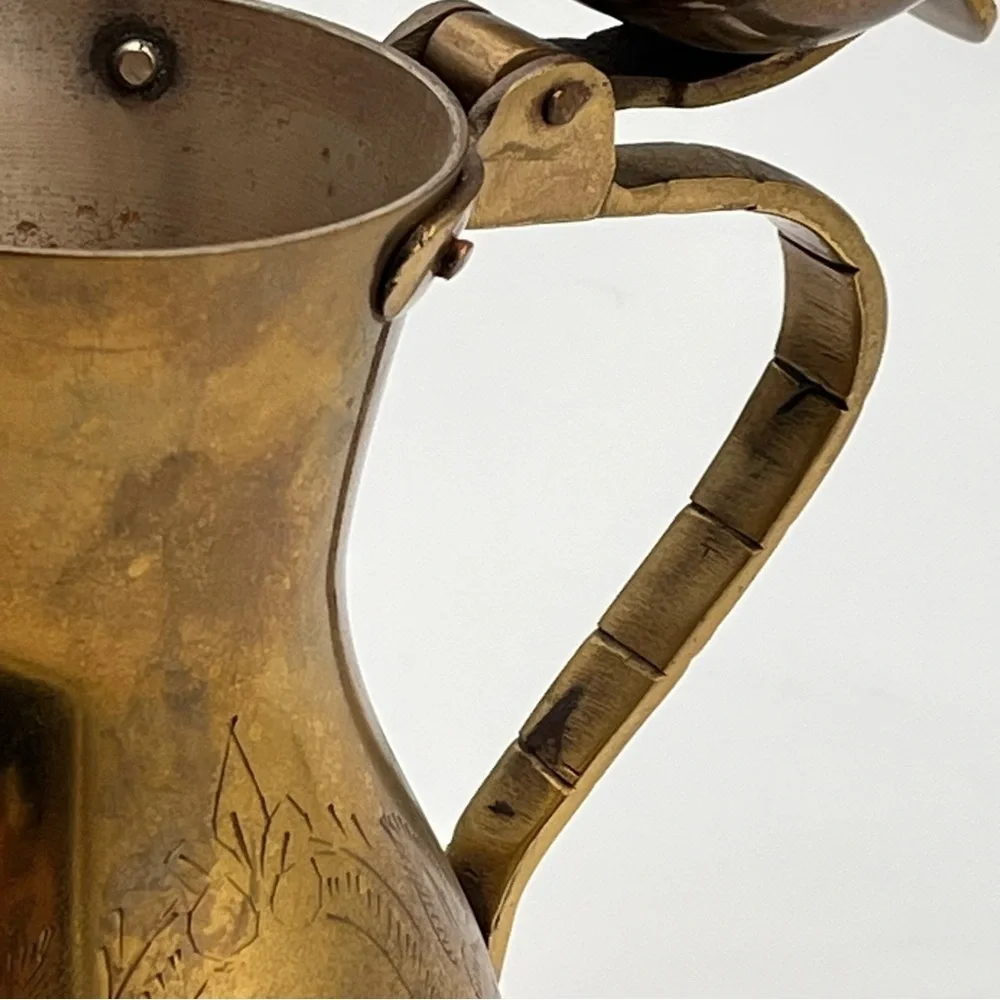 Vintage Etched Islamic Middle East Arabic Dallah Copper Brass Coffee Pot 10